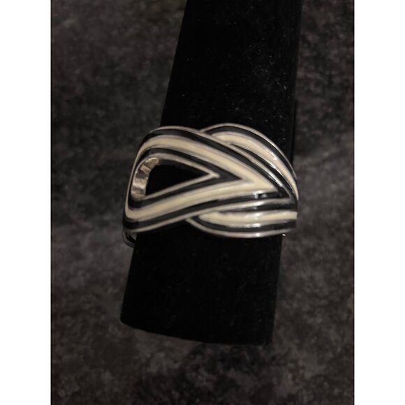 Vintage Silver & Black Abstract Design Bangle Bracelet Statement Piece - Picture 8 of 10